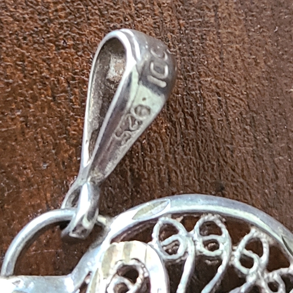 Silver Vintage Filigree Puffy Heart Peandant 925 - Picture 4 of 4